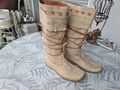 Velourleder-Indianer-Stiefel beige mit Fransen  Gr. 38 NEU