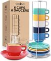 6 Espressotassen mit Ständer Bunt Espresso Mokka Cups Tassen Untertassen 75ml