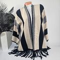 Italy Poncho Strickjacke Cardigan Strick Überwurf Jacke Gestreift Gr. 38-46