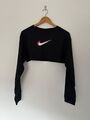 Nike Black Swoosh Crop Crew Sweater Training Top Size UK16 / XL Gym