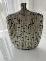 Vase Perlmutt Mosaik Flache Solifleur Handgefertigt  21cm x 16cm