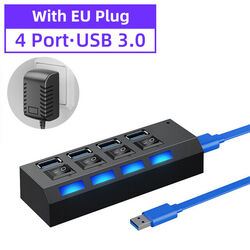 USB 3.0 Hub 4/7 Port Splitter Adapter Mit Aktiv Netzteil Verteiler für PC Laptop