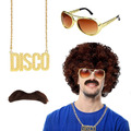 4Er Set Herren Perücke 70Er 80Er Jahre Disco Dude Afro Perücke Halskette Schnurr