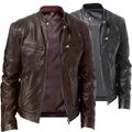 Artificial Leather Herren Motorrad Kunstlederjacke Bikerjacke Übergangsjacke