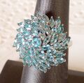 Madagaskar Paraiba Apatit Blumenmuster Cocktail Ring Platin Sterling 925 Gr.6 4 kt