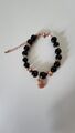 Schwarz Obsidian mit Roségold Charm Armband