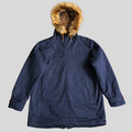 Pretty Green Parka Mantel Herren XL blau gesmokt Fleece Fell Kapuze Oasis Liam Gallagher