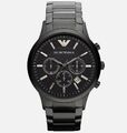 NEUE GENUINE EMPORIO ARMANI AR2453 SCHWARZ SILVER TONE STAINLESS STAEL Herrenuhr