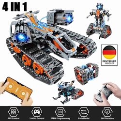 Technik Ferngesteuert Bauspielzeug mit LED Licht 4 in 1 RC Roboter Tracked Racer