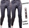 KAROSTAR  Damen Jeans Leder Imitat Hose Knöpfe stretch 36,38,40,42 44 NEU