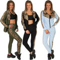 2tlg. Leo Damen Trainingsanzug Hausanzug Hoodie Leopard Jogginganzug Sport 43