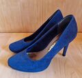 Tamaris Pumps High Heels Gr. 36 Marine blau Wildleder Optik getragen Absatz Neu