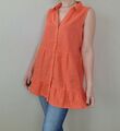 Lange Bluse 40 L Orange Longtop Tunika Baumwolle Leinen Kleid Kurz Ärmellos 