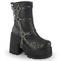 Gothic Ankle Boots ASSAULT-66 - Lederimitat Schwarz Ketten Nieten | DemoniaCult