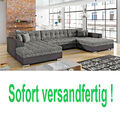 % XL WOHNLANDSCHAFT ECKSOFA U-FORM 355cm  BETTFUNKTION SCHLAFSOFA GRAU LAGERWARE