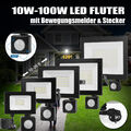 10-100W LED Strahler mit Bewegungsmelder mit stecker Außen Fluter Flutlicht IP66