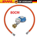 80cm Gas Schlauch + Gasdruckminderer Inkl. Manometer Regeler Propan Butan DHL