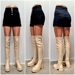 Overknee Stiefel Boots 36 Beige u. Schwarz Damenschuhe 