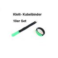 10er Set Klettband / Klettkabelbinder 30 x 2,5cm mit Metallöse - schwarz / grün