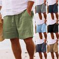 Herren Baumwolle Leinen Shorts Sommer Strand Hawaiian Kordelzug Taille Kurze ▽