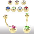 Gold Bauchnabelpiercing mit Doppel Kristall Kugeln 6-14mm Glitzer Belly Piercing