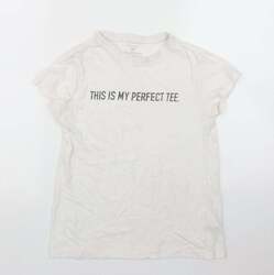 Primark Damen-T-Shirt weiß Baumwolle Basic Größe 2XS runder Ausschnitt - ""This is my perf