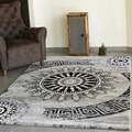 Wohnzimmer Teppich Modern Hohe Qualität Meliert Medallion Muster in Grau Schwarz