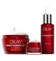 Olay Niacinamid + Vitamin E LSF30 Feuchtigkeitscreme, Age Defy Serum und Augencreme