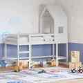 Hochbett Kinderbett Spielbett Bett mit Leiter Dach Massivholz Kiefer vidaXL