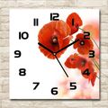 Wanduhr Echt-Glas-Küchenuhr 30x30 Deko Bilder-Motiv: Mohnblumen Rot