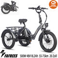 Pedelec 20‘’ Faltbar Elektro Dreirad e Bike 3 Räder E-Citybike 500W Cargo Trike