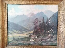 Altes Ölgemälde , Auf Leinwand /W . Blaetter  , Gemalt 1922 / Engadin-Walsertal