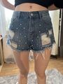 Damen Jeans Shorts Hose Made In Italy Gr.L Stretch Strass Vintage Wie Neu 1x Get