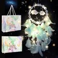 Mädchen Traumfänger mit LED Wolken und Blumen incl. Geschenktasche mit Einhorn