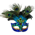 Venezianische Pfau-Maske mit Federn - Pfauen-Federmaske Blau Augenmaske Vogel