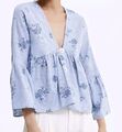 Zara Oberteil Bluse Shirt Tunika Gr. S 36 Blau Geblümt Volant Neu