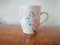 Keramik Becher Kaffeebecher Mug Krug weiß bunt Blumen Schmetterling 10,5 cm