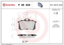 BREMBO Bremsbelagsatz Scheibenbremse PRIME LINE P 85 020 für VW GOLF AUDI POLO 4