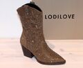 LODI LOVE Cowboy Boots Strass Stiefelette Westernstiefel Beige - Neu !