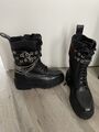 Zara Leder Stiefelette mit Ketten Damen Schwarz Größe 37