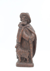 HEISING Holzfigur Schäfer Schaf Skulptur Holz Geschnitzt Deko Vintage H: 33 cm