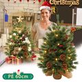 Mini LED Weihnachtsbaum Tannenbaum 60 cm PE Christbaum mit Kiefernzapfen Beeren