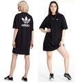 Adidas Trefoil Dress Damen T-Shirt Kleid Long Mini Kleid Nachthemd schwarz/weiß