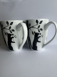 Schwarz-weiße Tasse mit Tiermotiv Eulen Hasen Eichhörnchen 2er Set für Paare