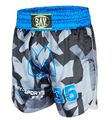 BAY Square Camo Thaiboxhose Muay Thai Hose Short kurz Kickboxhose blau XXS - XXL