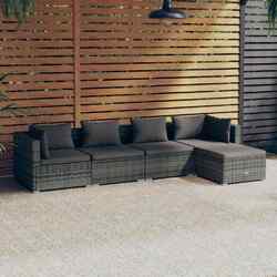 5-tlg. Garten-Lounge-Set mit Kissen Poly Rattan Grau