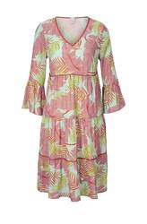 Kleid HEINE Druck Kleid Tropical Print rosa grün Volants Gr 40 42 44