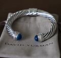 David Yurman 10 mm Sterlingsilber Kabelarmband blau Topas und Diamanten Größe M