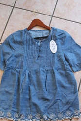 edc Esprit Bluse S Jeansblau 100% Lyocell Stickerei Neu