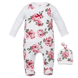 NEU Baby Mädchen Set 3-teilig Strampler Shirt + Mütze Gr. 56 62 68 Blumen